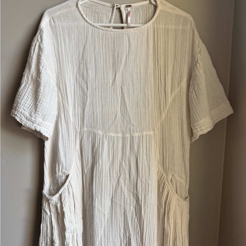 Free People Gauze Cotton Babydoll Dress XS White Boho Cottagecore Euro Summer - Picture 2 of 6